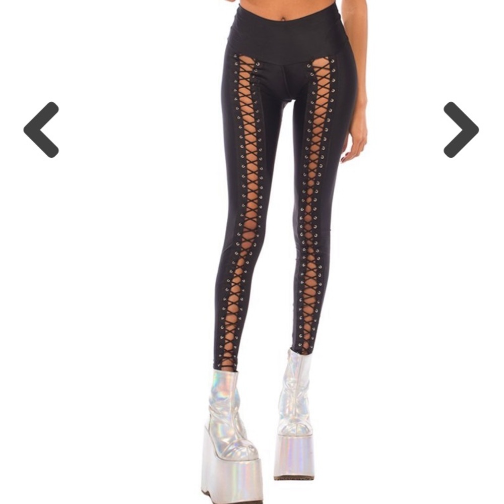 Little black diamond lace up festival leggings